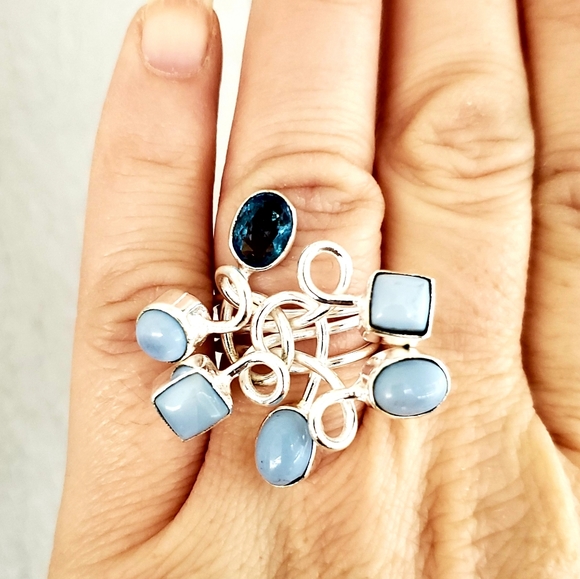 New Twisted Owyhee Opal & Blue Topaz Silver Ring. - Picture 8 of 8